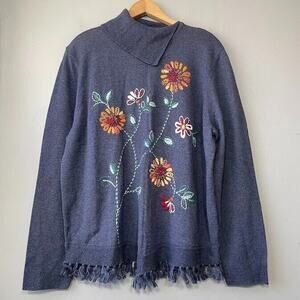 Alfred Dunner Size XL Sunflower Embroidered Sweater Grandma Cottagecore Country